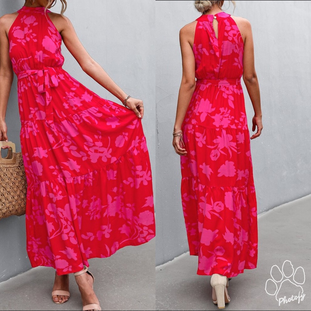 Boho Floral Print Halter Maxi Dress NEW - Picture 3 of 3